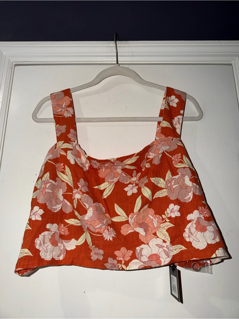 The Normal Brand Floral Square-Neck Crop Top - Orange with Pink & Cream Flowers